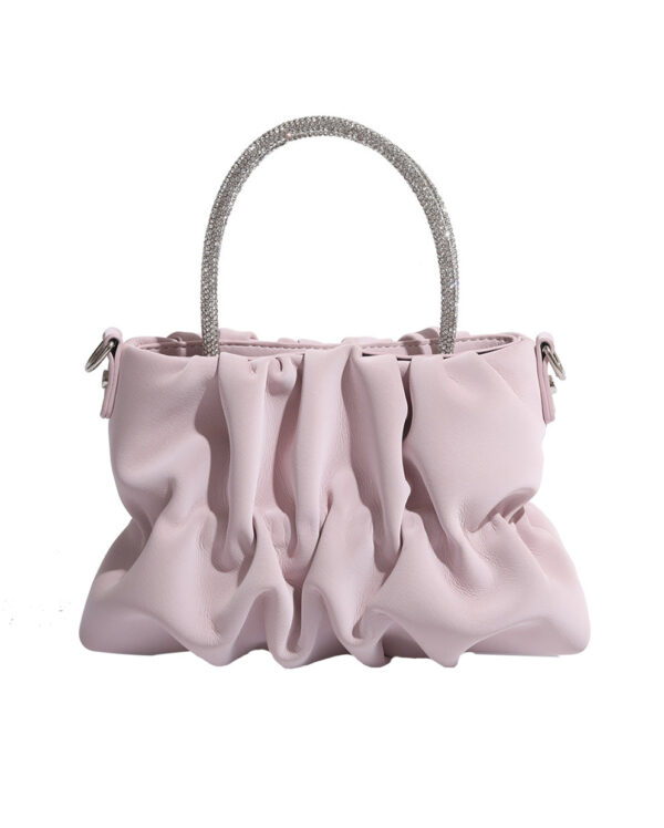 New Fashion Versatile, High Quality, Elegant Party, Pleated Handheld Crossbody Water Diamond Bag, PU Soft Face Shoulder Bag, Macaron Small Fresh Candy Cute Pink Mini Diamond Chain Small Bag