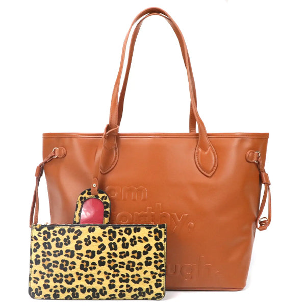 Brown retro large capacity single shoulder underarm PU leather tote solid color women's large handbag leopard print small wallet soft leather commuting bag