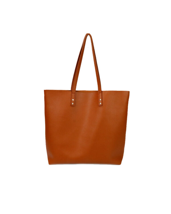 Large leather handbag brown tote bag square tote bag PU leather one shoulder large capacity solid color tote bag