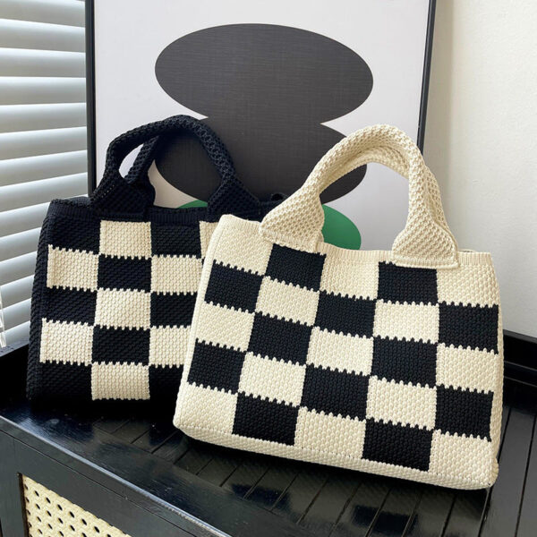 Ladies Woven Plaid Tote Bag