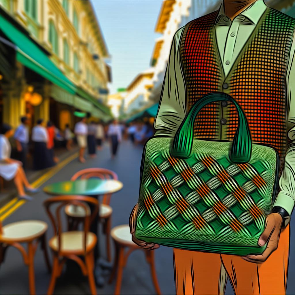 LASTFRAME SS AW Collection: Green and Orange Checkered Knit Purse