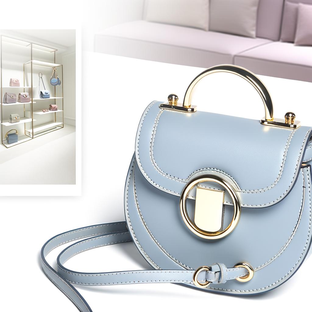 Elevate Your Style with the Chic Pastel Blue Circular Handle Crossbody Bag