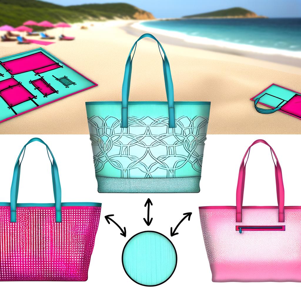 Stylish Beach Bags: Aqua Geometric Tote, Pink Perforated Tote & Pastel Pink Tote