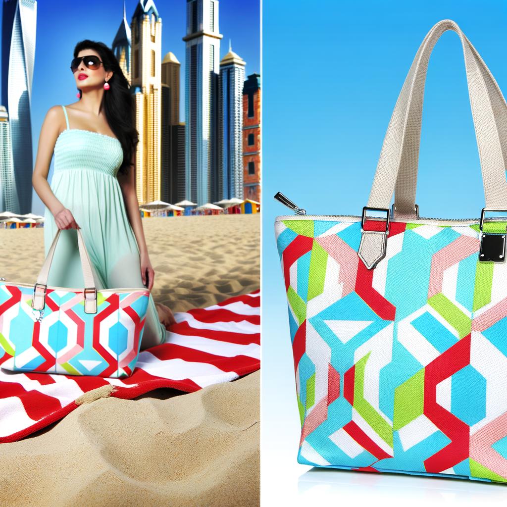 Elevate Your Beach Style with the Chic Geometric Aqua Tote Bag