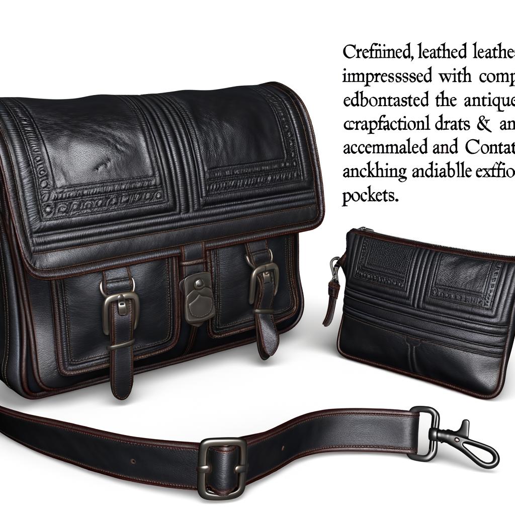 Elegance and Utility: Luxurious Black Leather Embossed Messenger Bags by the Bag Factory