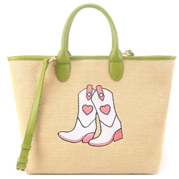 GORFIA Woven rice green tote bag